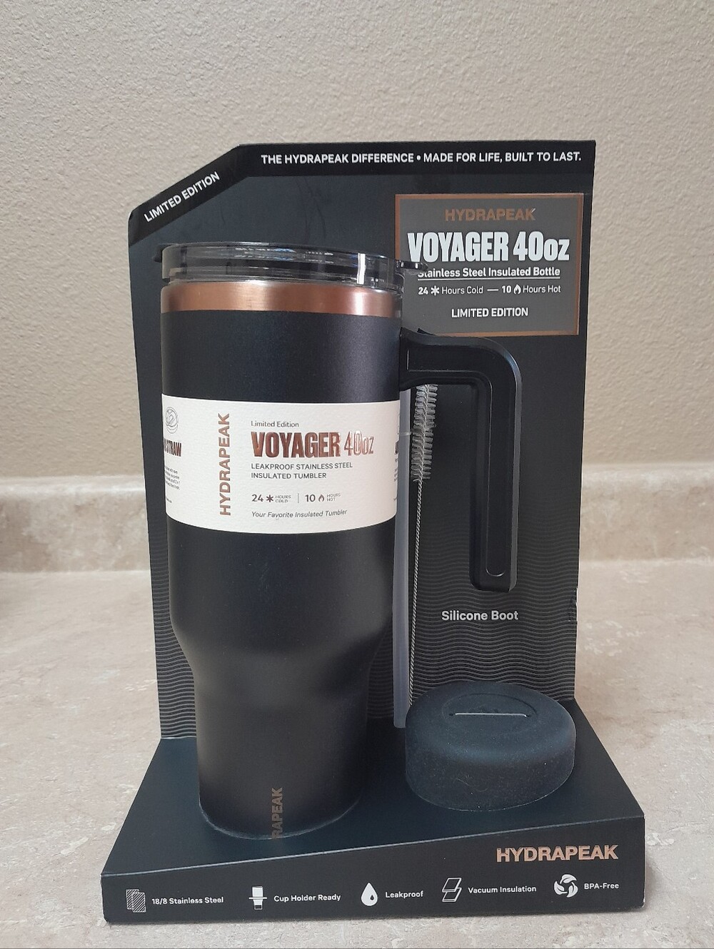 Hydrapeak Voyager Insulated Tumbler Set Black with Copper Accent NWT Size:40oz